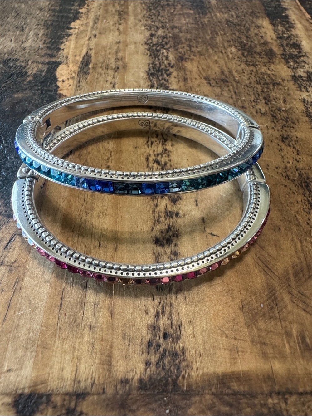Brighton Silver-Tone Bracelets with Blue and Pink Stones